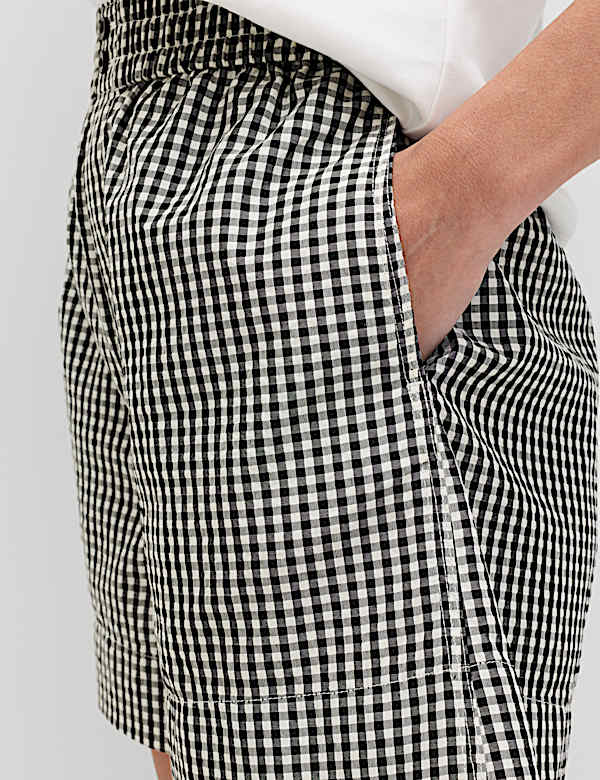 Pantalones cortos de cintura alta con estampado vichy - US