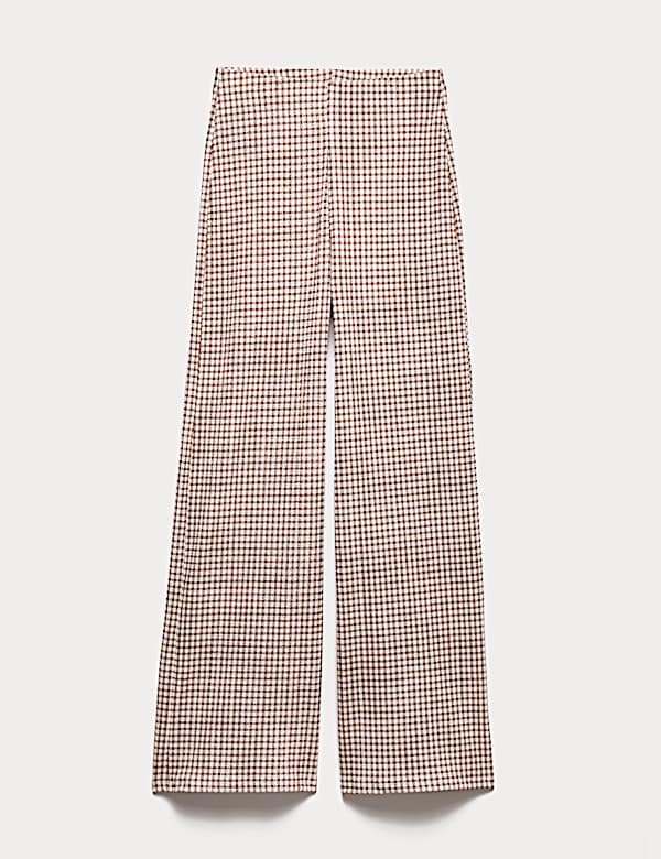 Gingham Elasticated Waist Wide Leg Trousers - GR