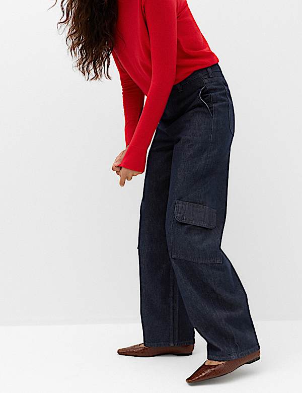 Utility Mid Rise Barrel Jeans with Lyocell - CA