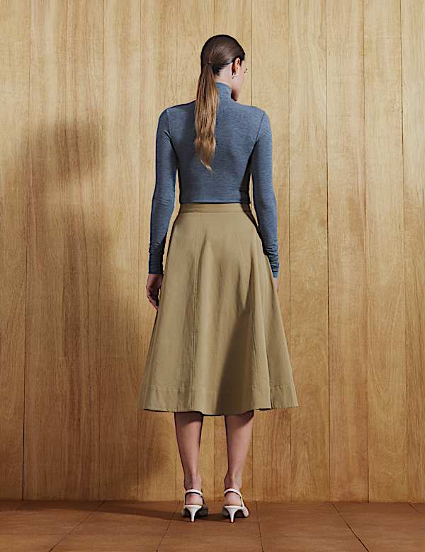 Pure Cotton Buckle Detail Midi Wrap Skirt - KR