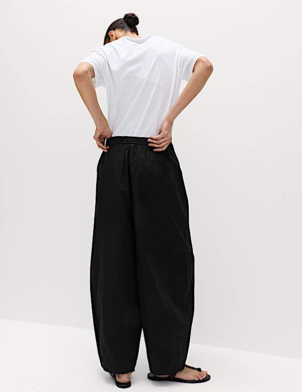 Pure Cotton Drawstring Barrel Leg Ankle Grazer Trousers