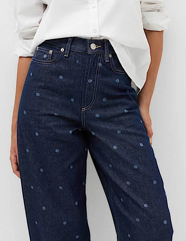 High Waisted Polka Dot Balloon Leg Jeans - JP