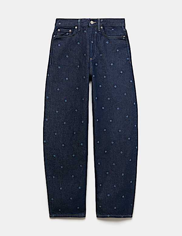 High Waisted Polka Dot Balloon Leg Jeans - JP