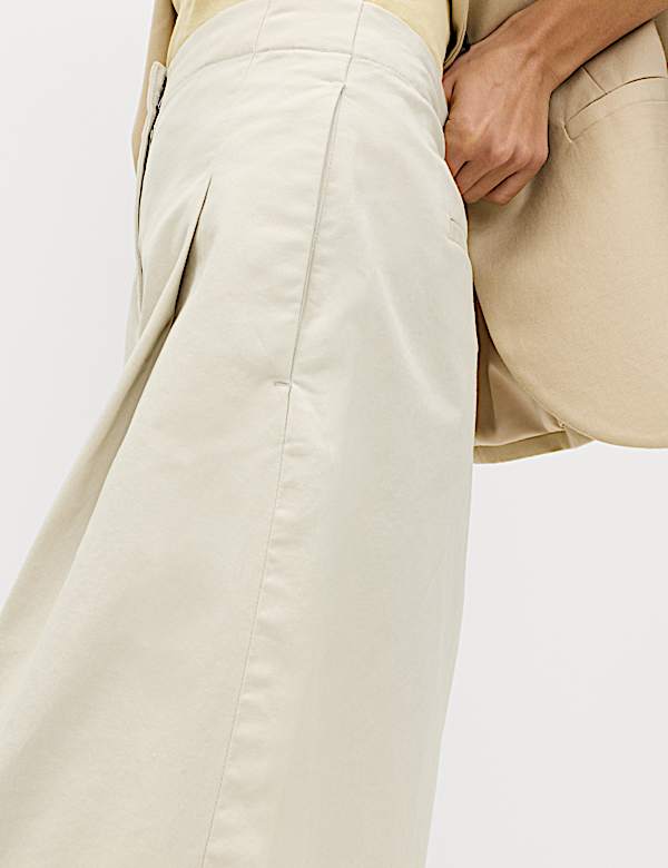 Cotton Rich High Waisted Pleat Front Bermuda Shorts - CY