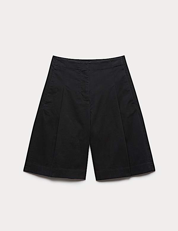 Bermuda en coton &agrave; taille haute et pinces sur le devant - FR