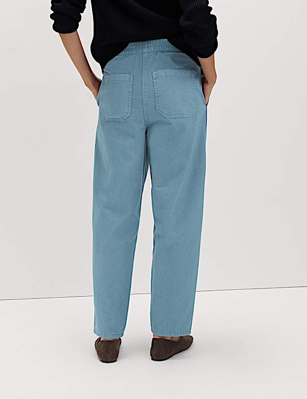 Pantalon 100 % coton coupe carotte &agrave; taille &eacute;lastique - LU