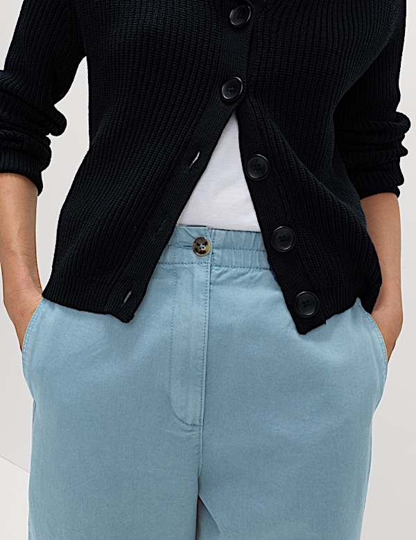 Pantalon 100 % coton coupe carotte &agrave; taille &eacute;lastique - LU