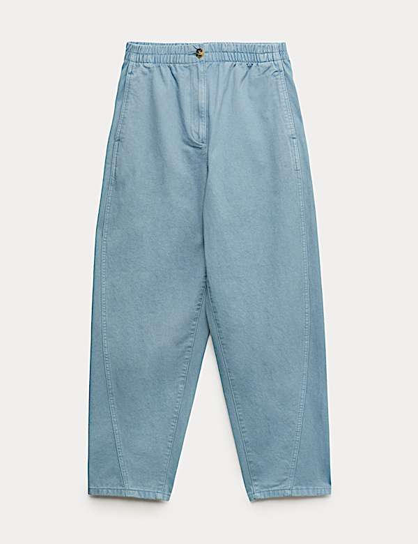 Pantalon 100 % coton coupe carotte &agrave; taille &eacute;lastique - LU