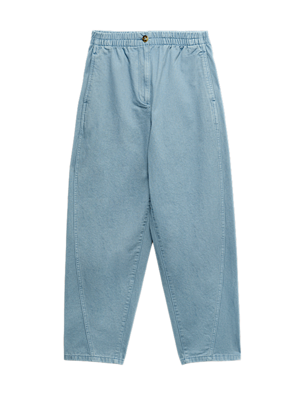 Pure Cotton Elasticated Waist Carrot Leg Trousers