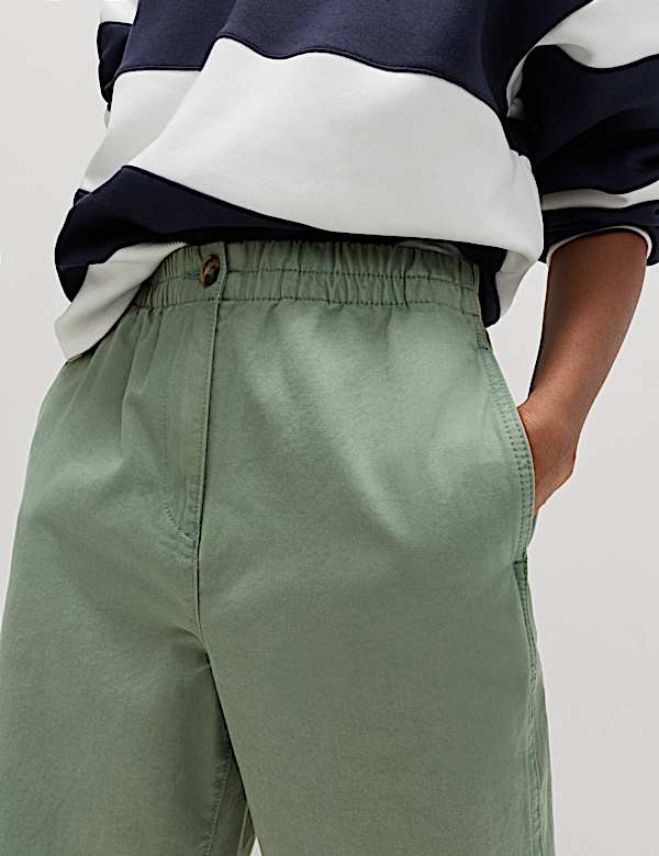 Pure Cotton Elasticated Waist Carrot Leg Trousers - US