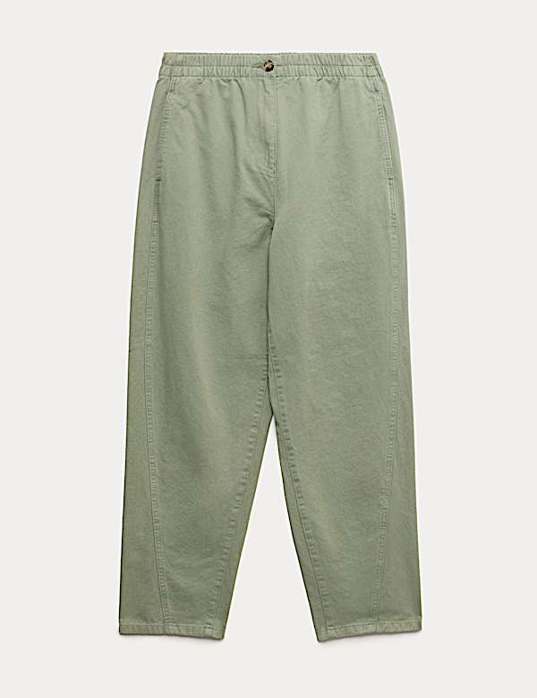 Pure Cotton Elasticated Waist Carrot Leg Trousers - US