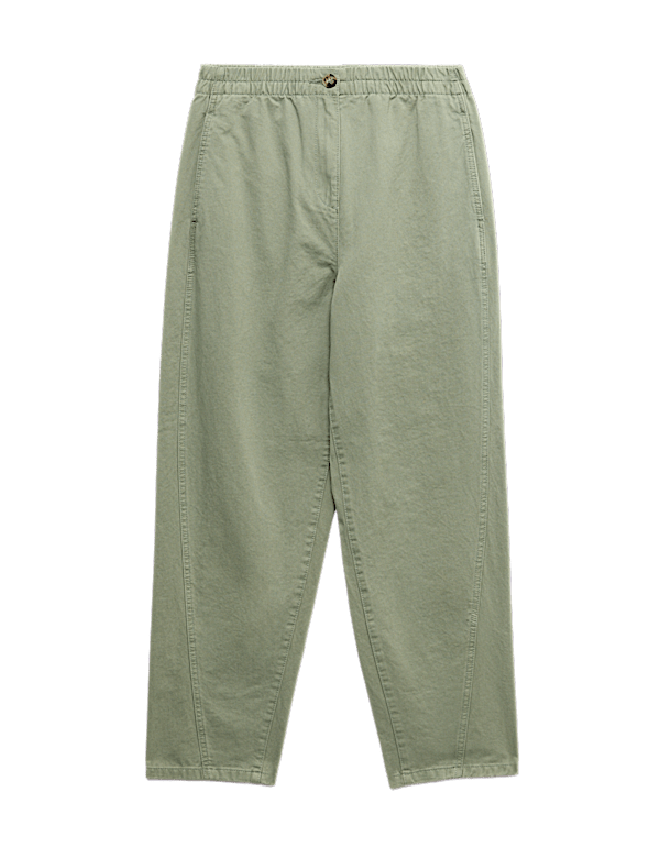 Pure Cotton Elasticated Waist Carrot Leg Trousers