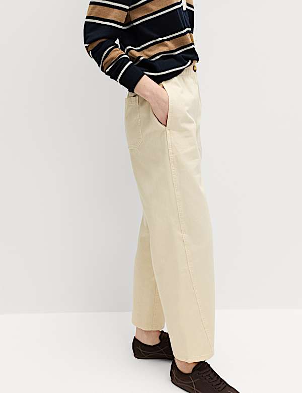 Pure Cotton Elasticated Waist Carrot Leg Trousers