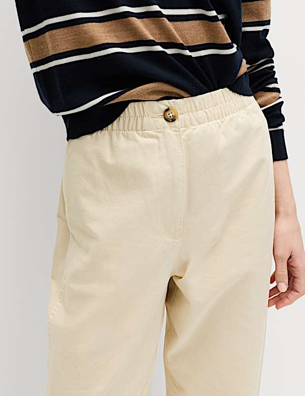 Pure Cotton Elasticated Waist Carrot Leg Trousers