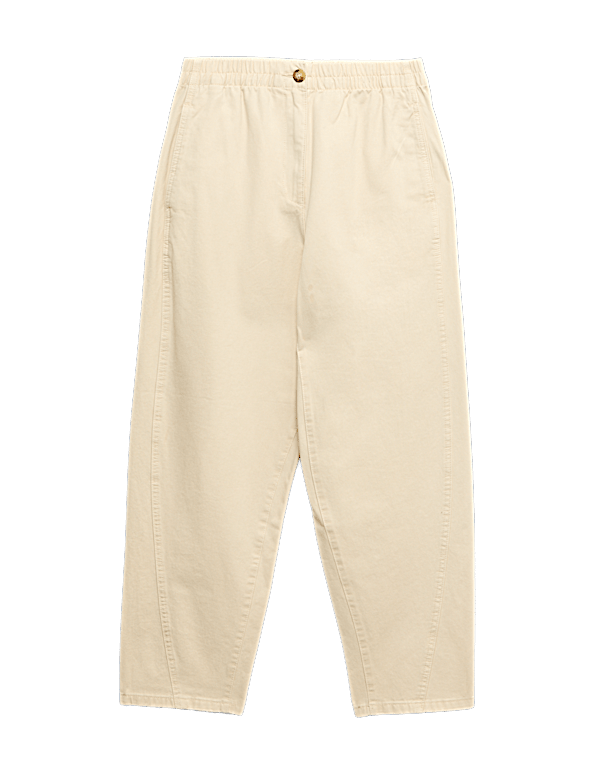 Pure Cotton Elasticated Waist Carrot Leg Trousers