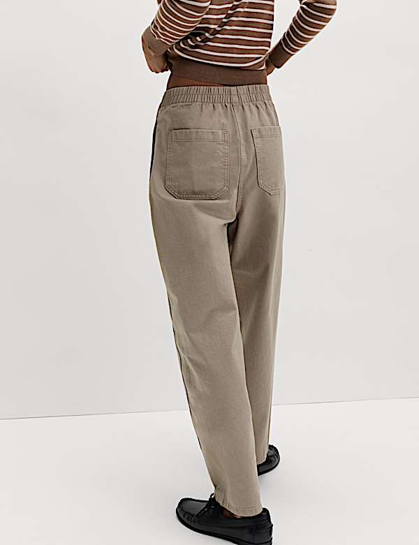 Pure Cotton Elasticated Waist Carrot Leg Trousers