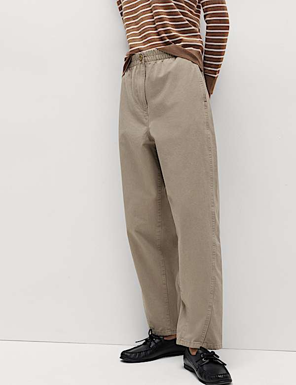 Pure Cotton Elasticated Waist Carrot Leg Trousers