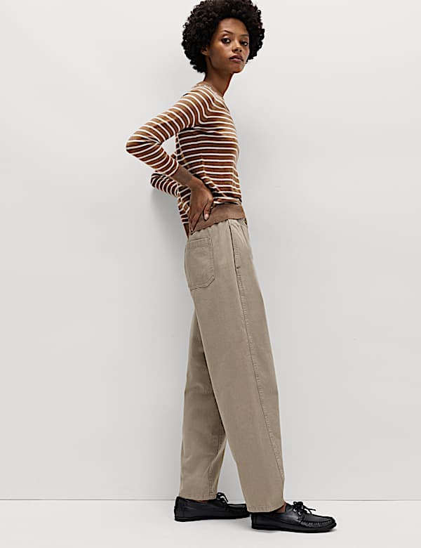 Pure Cotton Elasticated Waist Carrot Leg Trousers