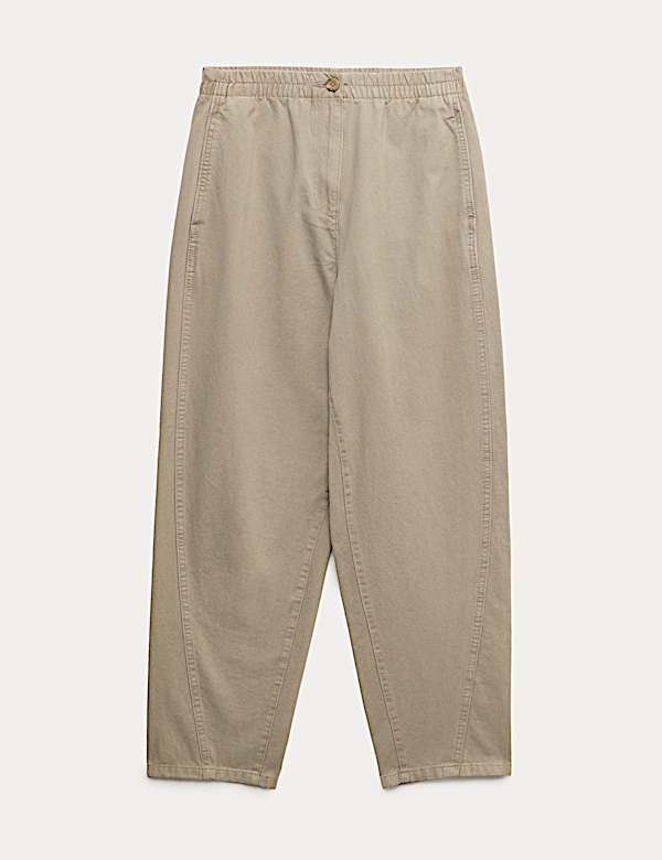 Pure Cotton Elasticated Waist Carrot Leg Trousers - CZ