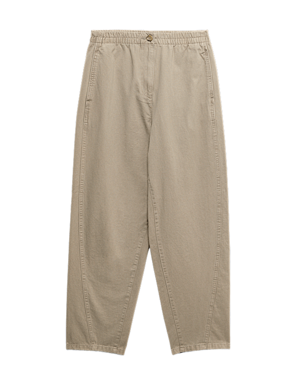 Pure Cotton Elasticated Waist Carrot Leg Trousers