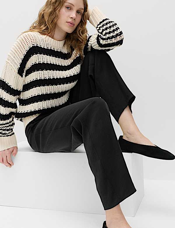 Pull On Elasticated Waist Straight Leg Trousers - FI