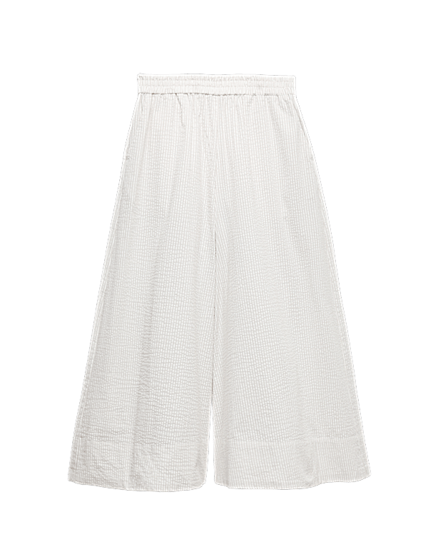 Seersucker Cropped Palazzo Trousers