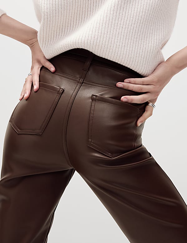 Faux Leather Straight Leg Trousers