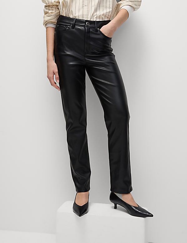 Faux Leather Straight Leg Trousers