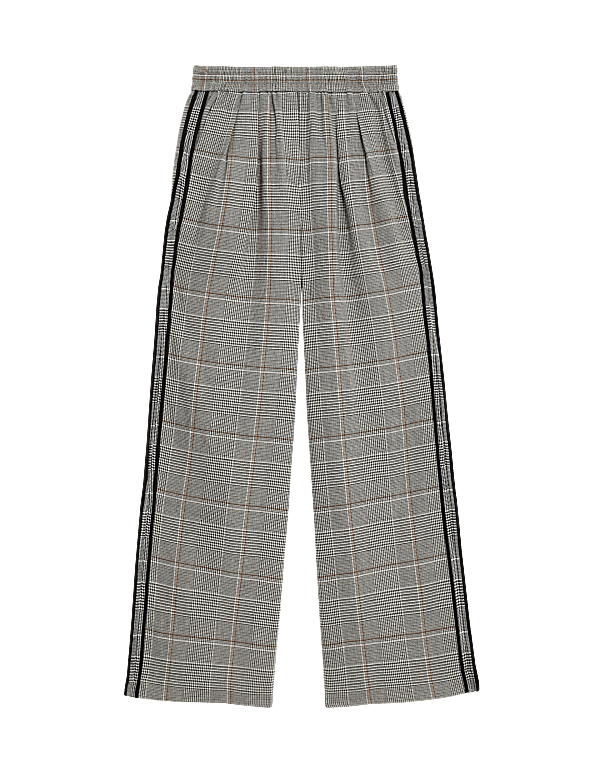 Checked Pull On Wide Leg Trousers