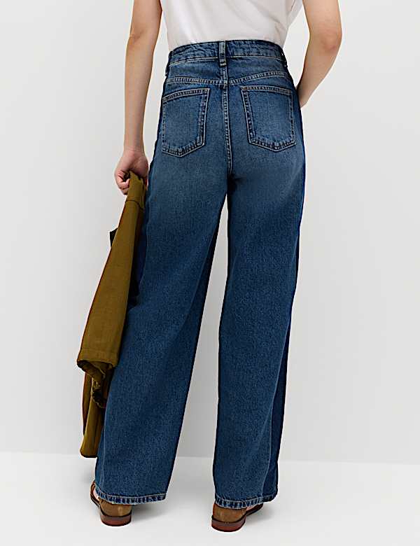 High Waisted Two Tone Wide Leg Jeans - US