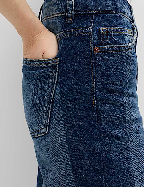 High Waisted Two Tone Wide Leg Jeans - US