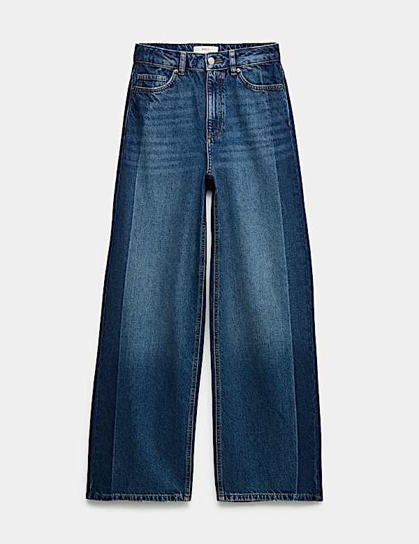 High Waisted Two Tone Wide Leg Jeans - US