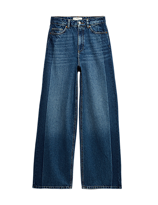High Waisted Two Tone Wide Leg Jeans