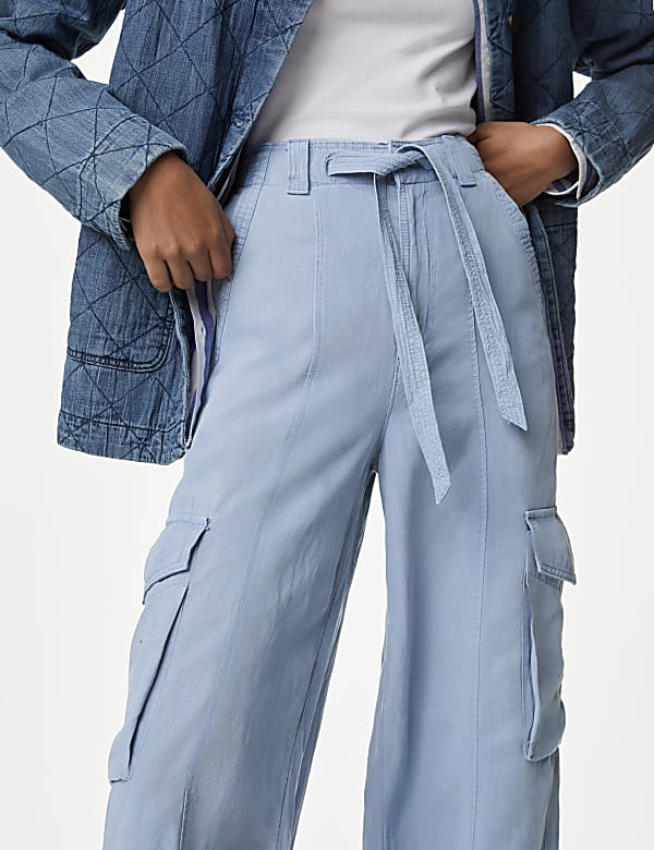Lyocell Blend Utility Wide Leg Trousers