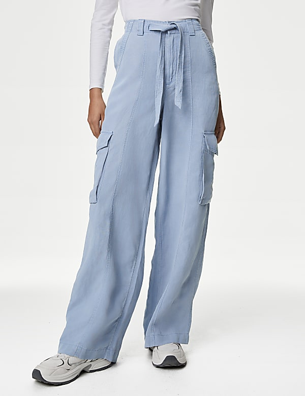Lyocell Blend Utility Wide Leg Trousers