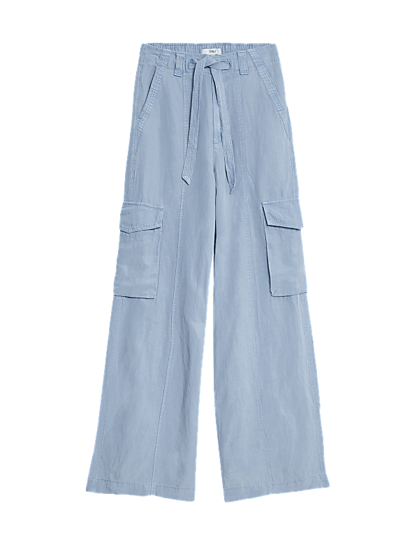 Lyocell Blend Utility Wide Leg Trousers