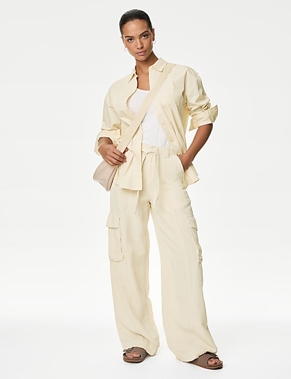 Lyocell Blend Utility Wide Leg Trousers
