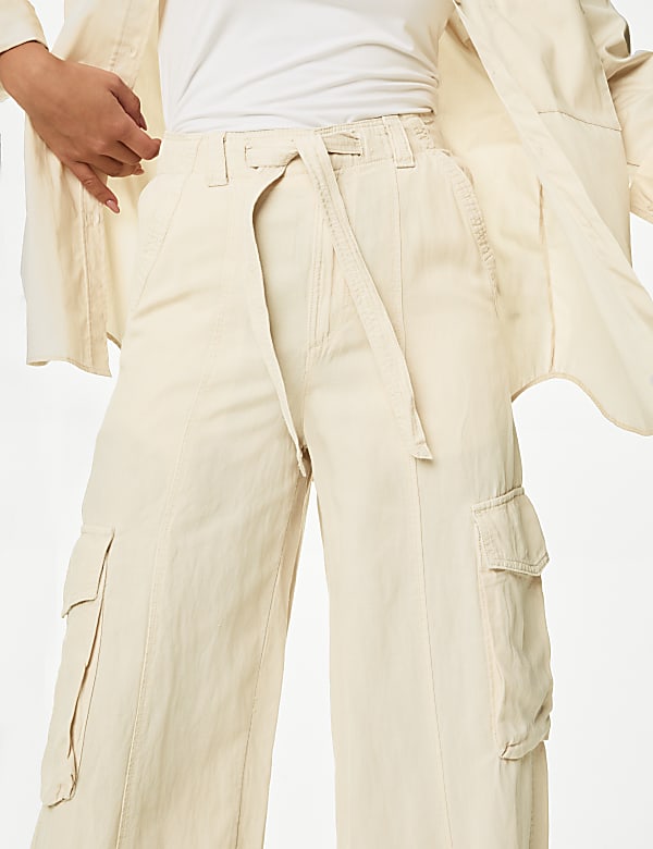 Lyocell Blend Utility Wide Leg Trousers