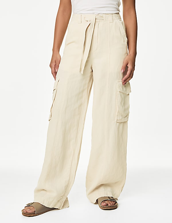 Lyocell Blend Utility Wide Leg Trousers