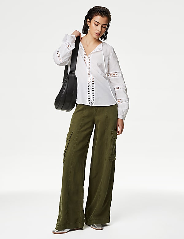Lyocell Blend Utility Wide Leg Trousers