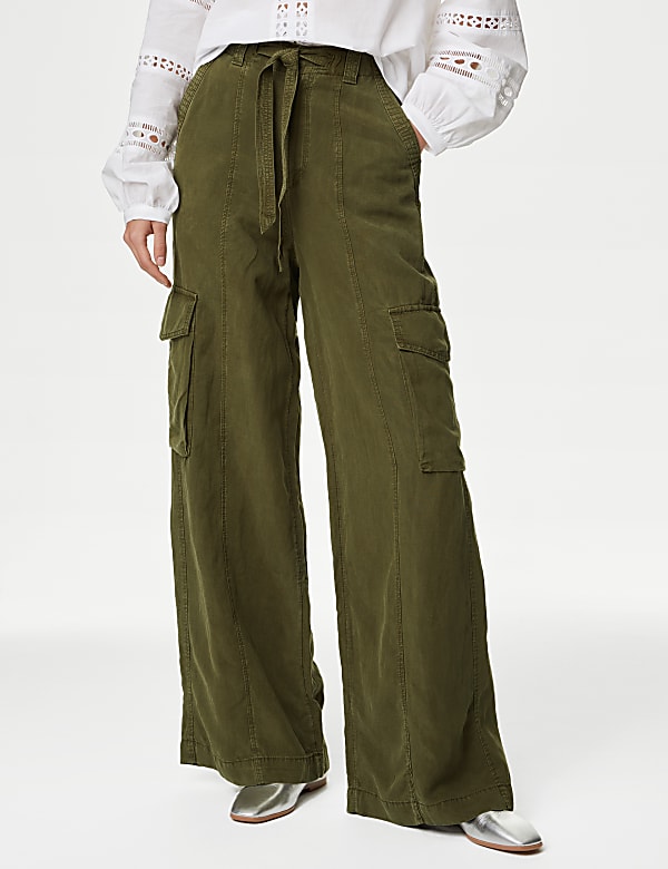 Lyocell Blend Utility Wide Leg Trousers