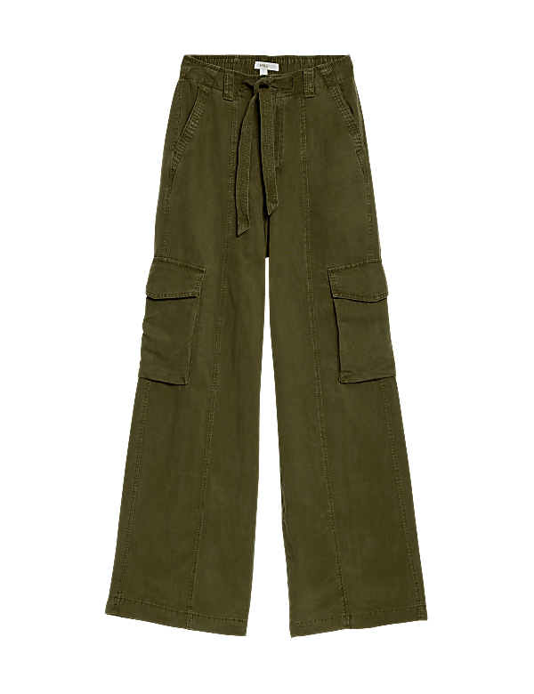 Lyocell Blend Utility Wide Leg Trousers