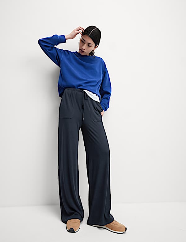 Navy jersey wide leg trousers clearance