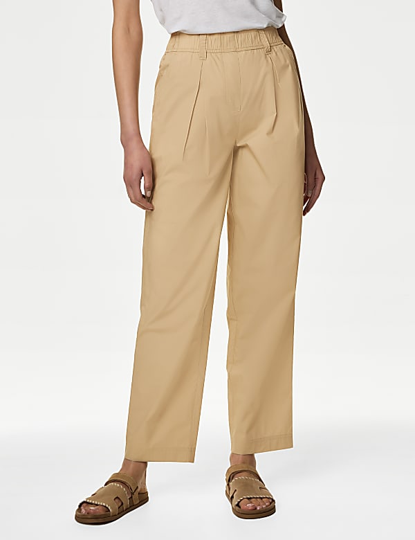 Pure Cotton Pull On Straight Leg Trousers