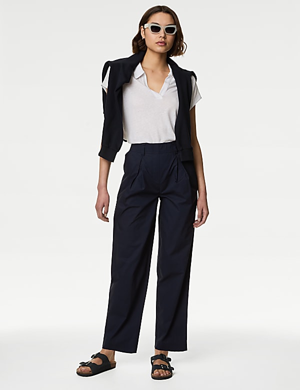 Pure Cotton Pull On Straight Leg Trousers