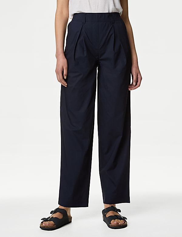 Pure Cotton Pull On Straight Leg Trousers