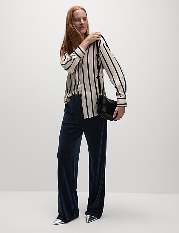 Velour Drawstring Wide Leg Trousers MIDNIGHT NAVY Trousers M S RO