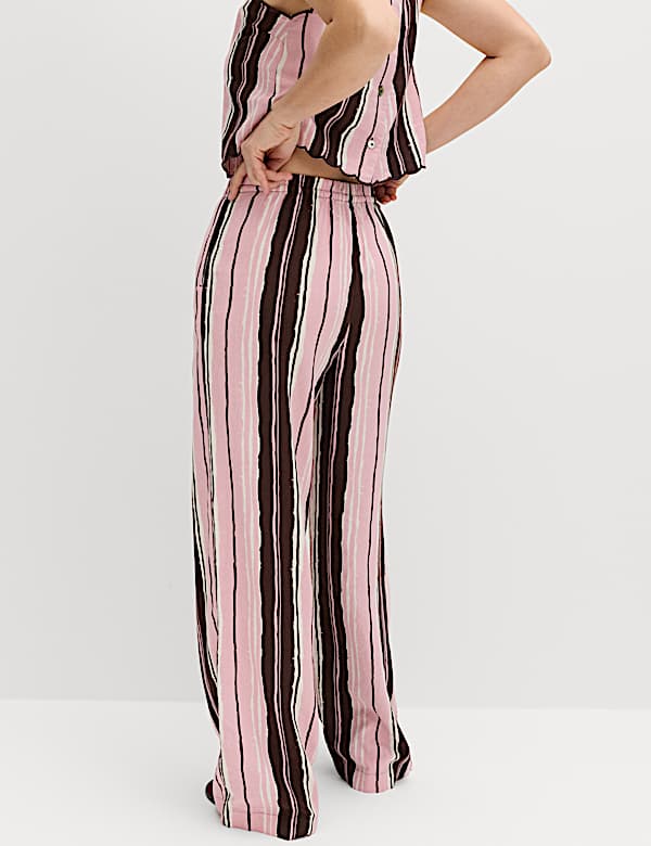 Linen Rich Striped Wide Leg Trousers