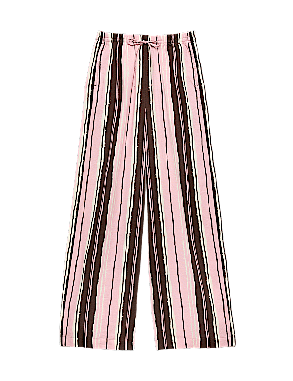 Linen Rich Striped Wide Leg Trousers