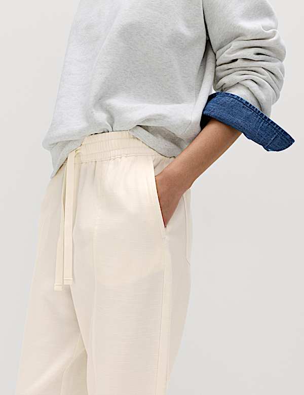 Cotton Blend Pull On Tapered Trousers - JE